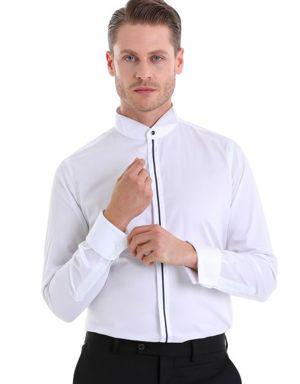 Lacivert Comfort Fit DÜz 100% Pamuk Uzun Kol Damatlık Gömlek