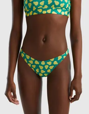 green swim bottoms with pear pattern