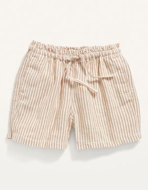 Functional Drawstring Linen-Blend Paperbag-Waist Pull-On Shorts for Toddler Girls beige