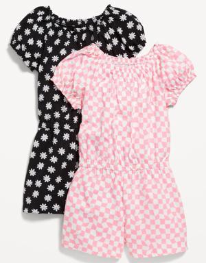Printed Puff-Sleeve Jersey-Knit Romper 2-Pack for Girls multi