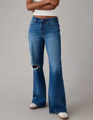 Dreamy Drape Strigid Ripped Low-Rise Baggy Flare Jean