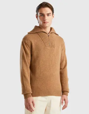 camel sweater in pure shetland wool
