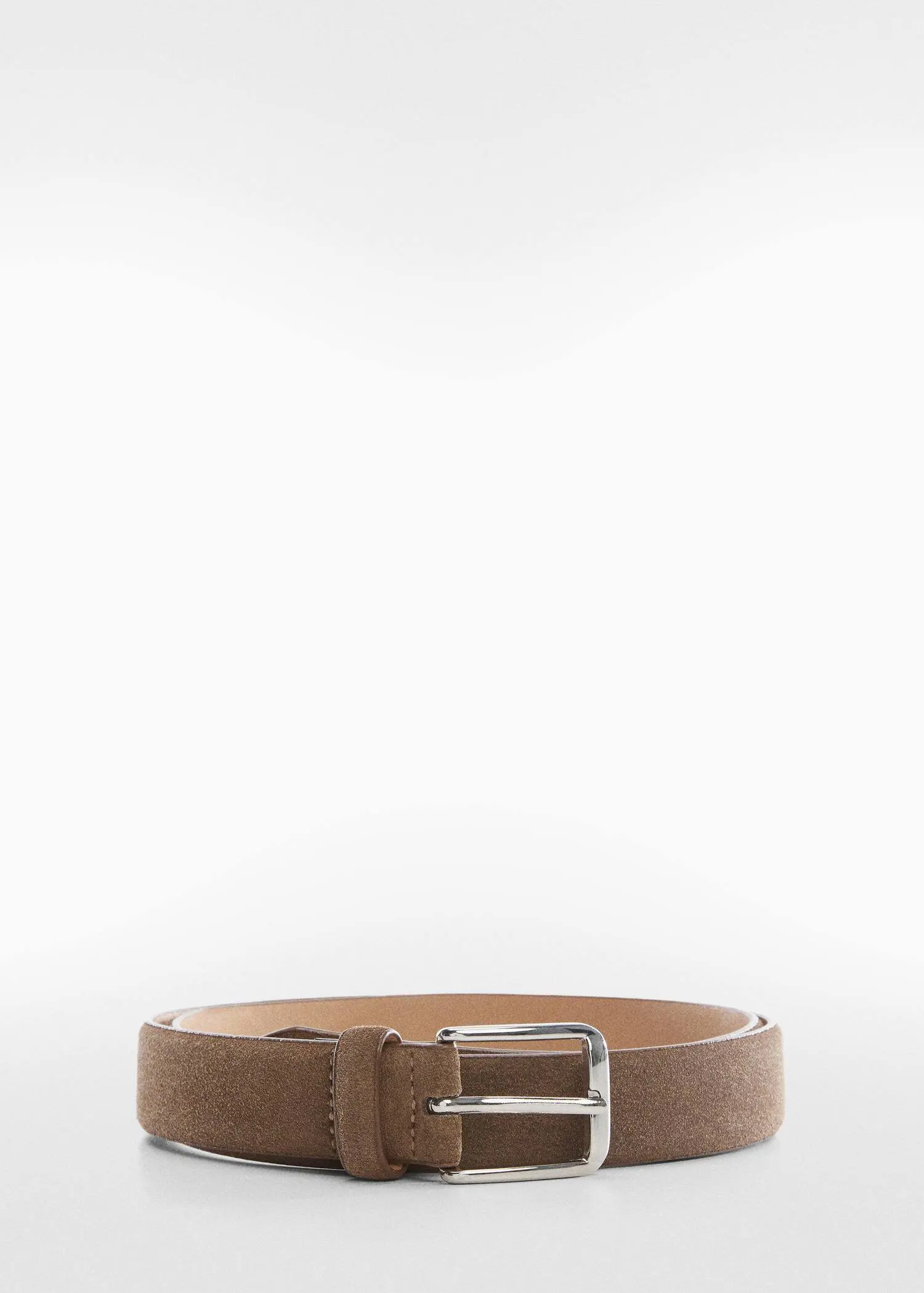 Mango Suede belt. a close-up of a leather belt on a white background. 