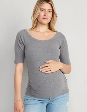 Maternity 3/4-Sleeve Side-Shirred T-Shirt gray