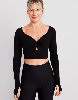 Old Navy UltraLite Rib-Knit Cropped Twist-Front Shrug Top for Women black