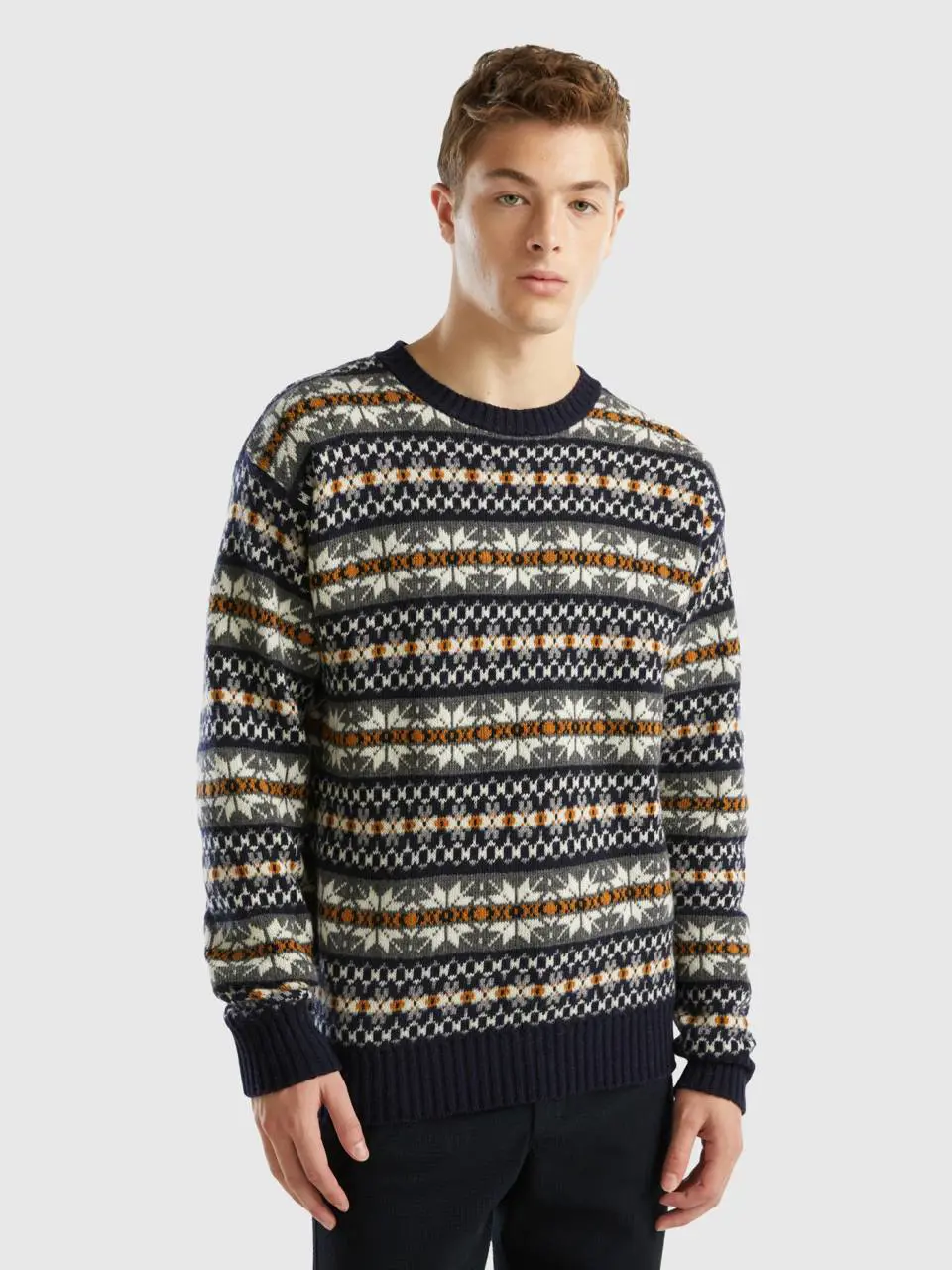 Benetton jacquard sweater in wool blend. 1