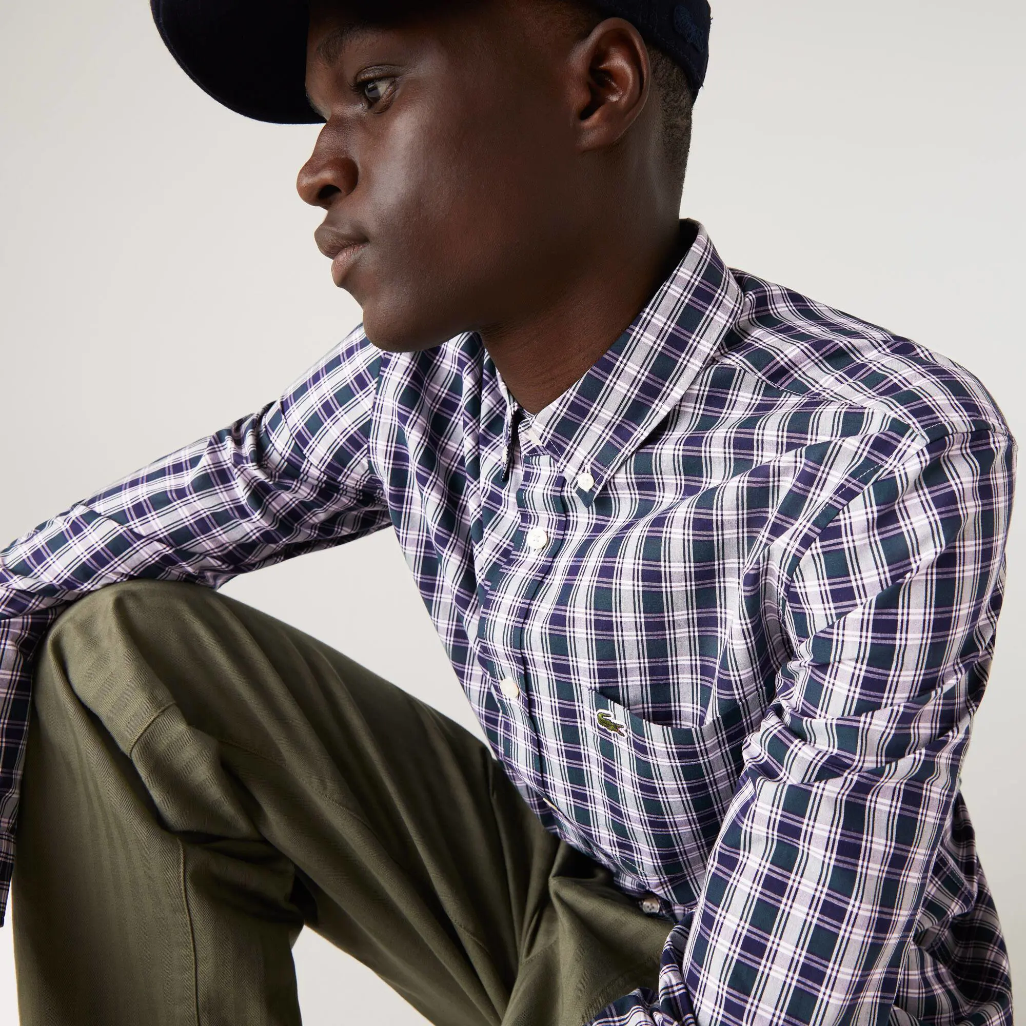 Lacoste Men's Slim Fit Checkered Cotton Poplin Shirt. 1