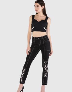 With Embroidery Detail Black Skinny Jean