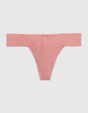 Organic Stretch Cotton Lace Thong pink