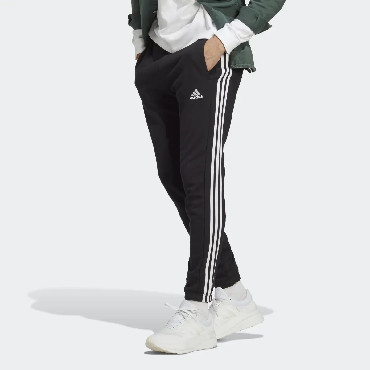 Adidas Essentials French Terry Tapered Elastic Cuff 3-Stripes Pants. 1