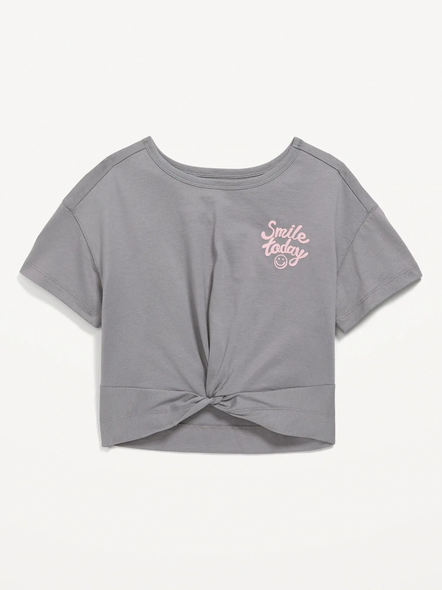 Old Navy Twist-Front Graphic T-Shirt for Girls gray. 1