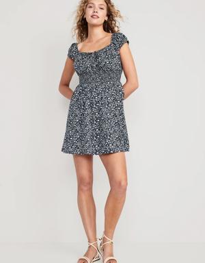 Waist-Defined Floral Mini Dress for Women blue