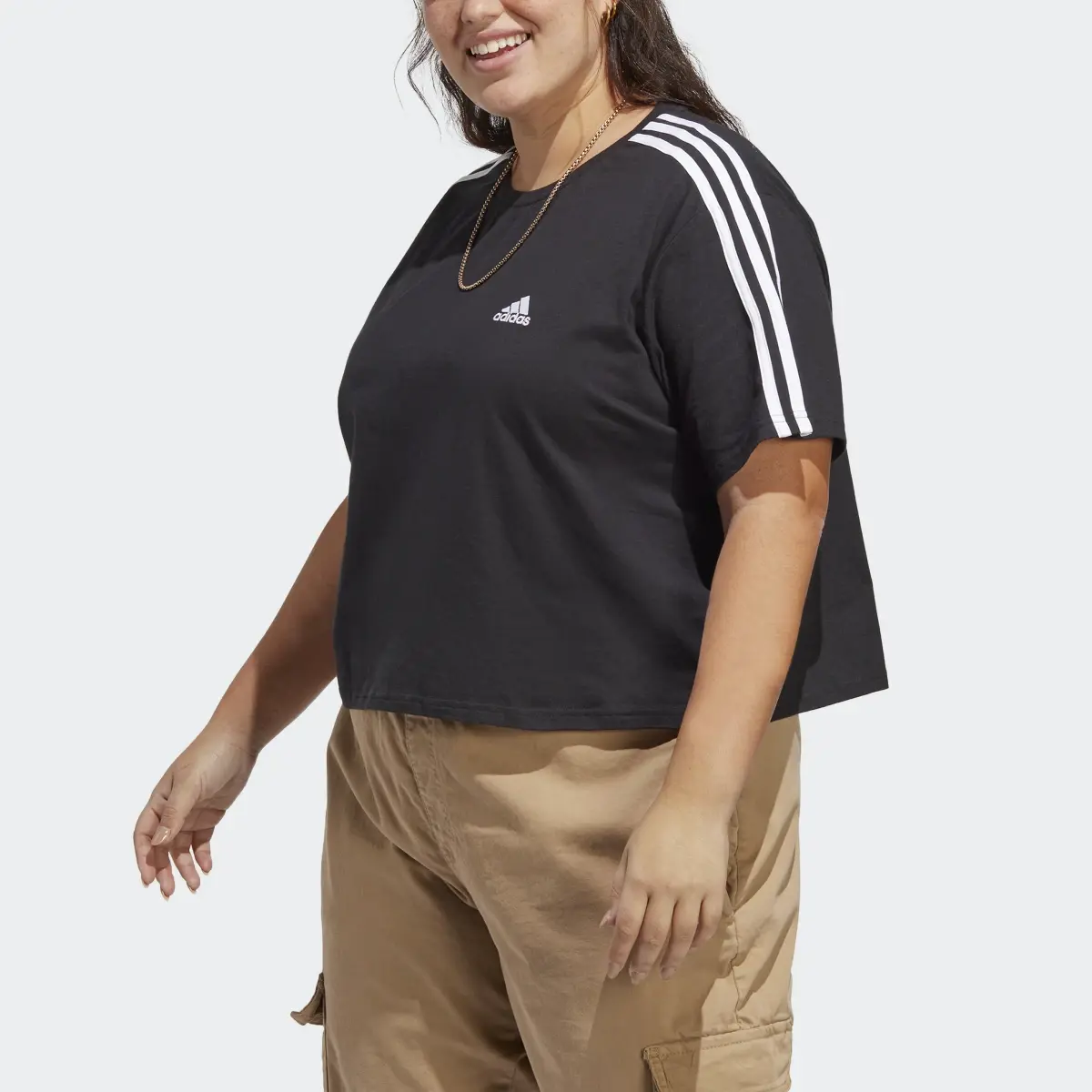 Adidas Essentials 3-Stripes Single Jersey Crop Top (Plus Size). 1