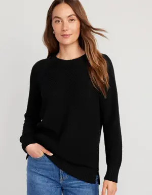 Loose Textured Pullover Tunic Sweater for Women black