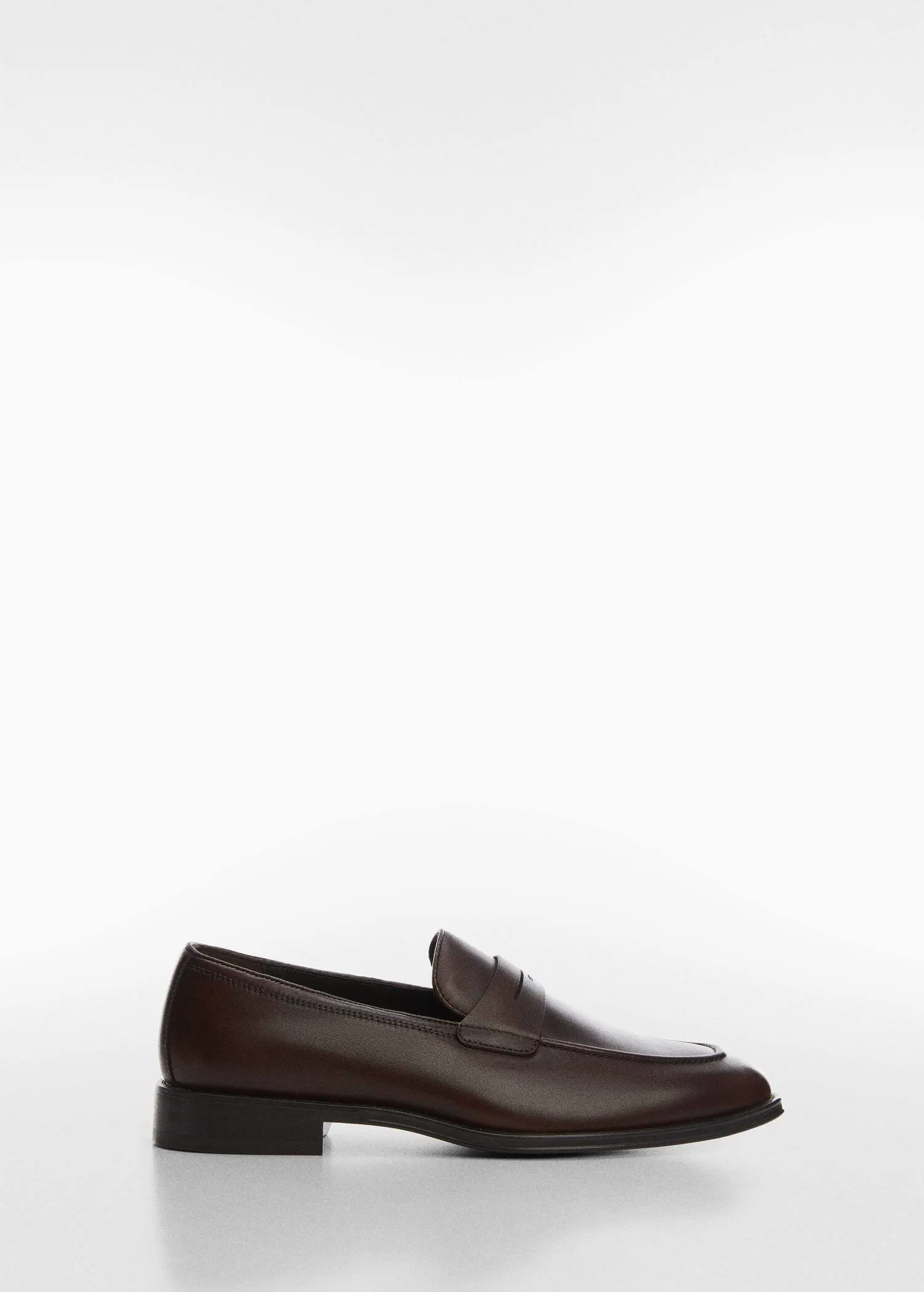 Mango Aged-leather loafers. a brown loafer is shown on a white background. 