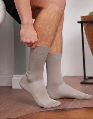 Merserize Fileli Erkek Soket Çorap Beyaz