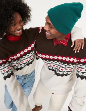 Cozy Fair Isle Gender-Neutral Crew-Neck Sweater for Adults red