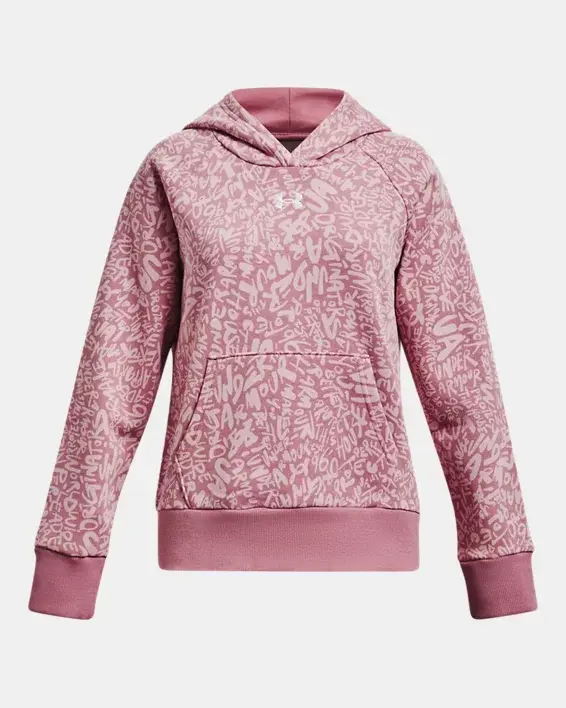 Under Armour Girls' UA Rival Fleece Printed Hoodie. 1