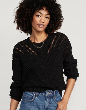 Cropped Chevron Open-Knit Sweater for Women black