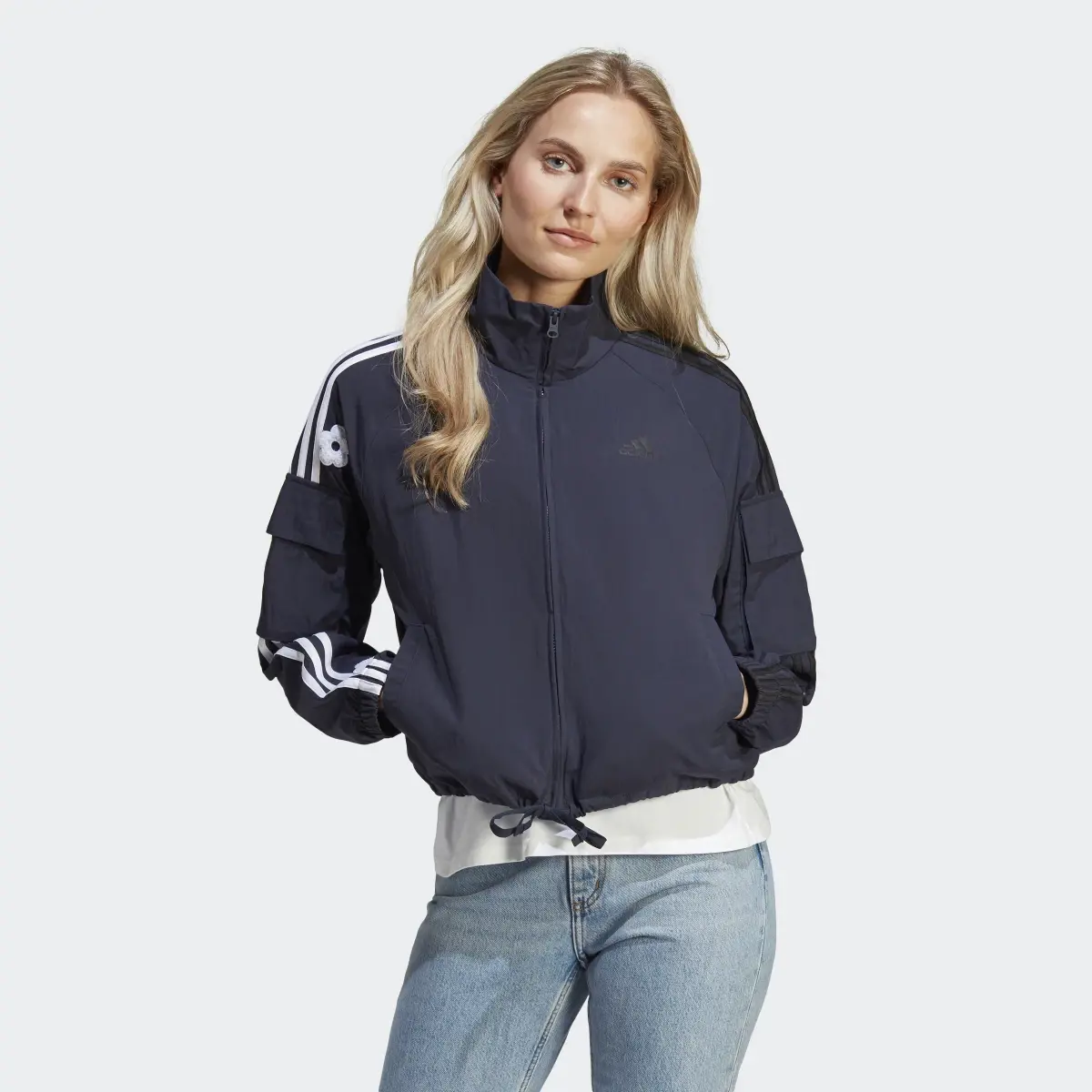 Adidas 3-Stripes Lightweight Jacket with Chenille Flower Patches. 2