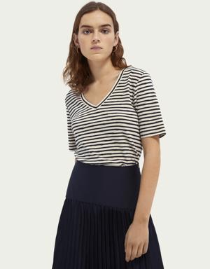 Striped pointelle organic cotton T-shirt