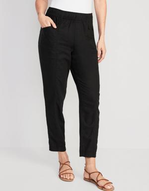 High-Waisted Cropped Linen-Blend Tapered Pants for Women black