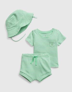 Baby Three-Piece Rib Outfit Set green