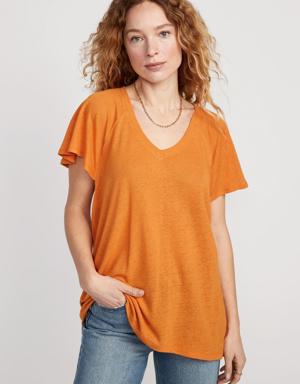 Old Navy Oversized V-Neck Linen-Blend Tunic T-Shirt for Women multi