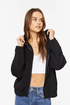 Forever 21 Forever 21 Scuba Knit Zip Up Hoodie Black. 2