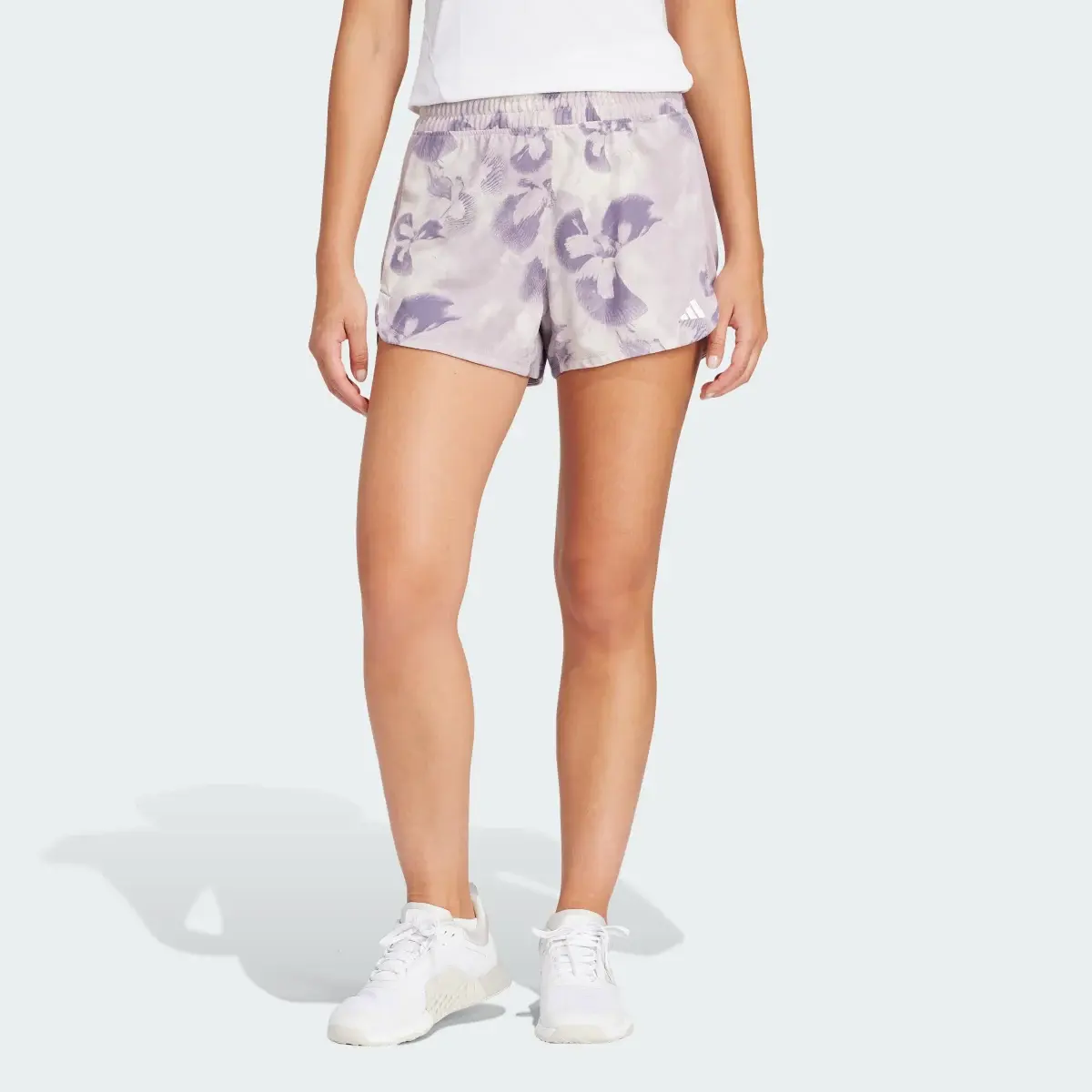 Adidas Pacer Essentials AOP Flower Tie-Dye Knit Shorts. 1