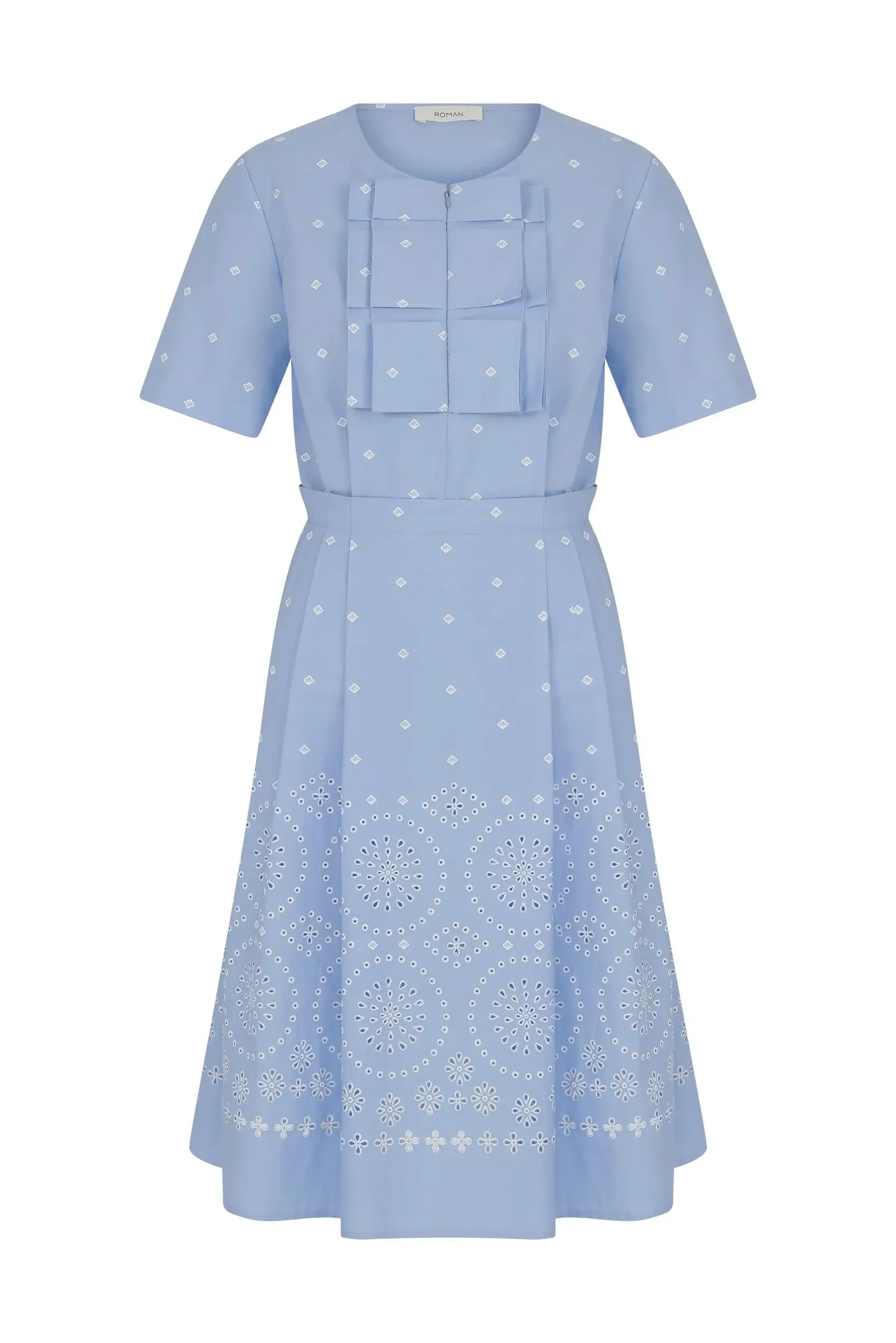 Roman Sky Blue Vintage Print Midi Dress - 4 / ORIGINAL. 1