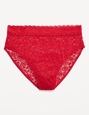 High-Waisted French-Cut Lace Bikini Underwear for Women red