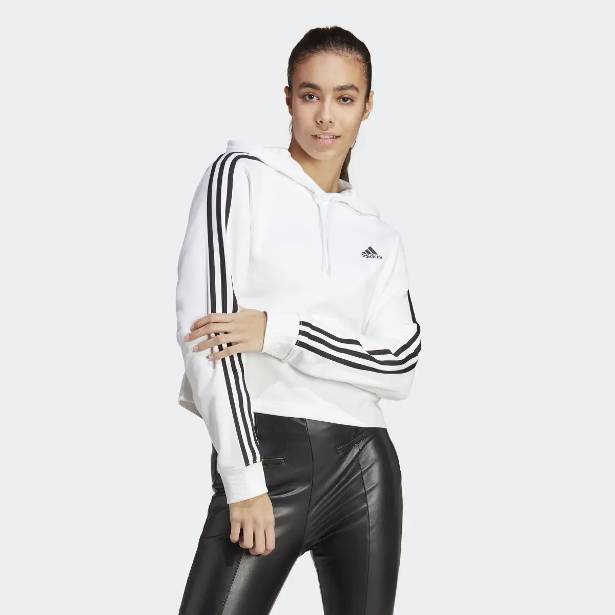 Adidas Essentials 3-Stripes French Terry Crop Hoodie. 2