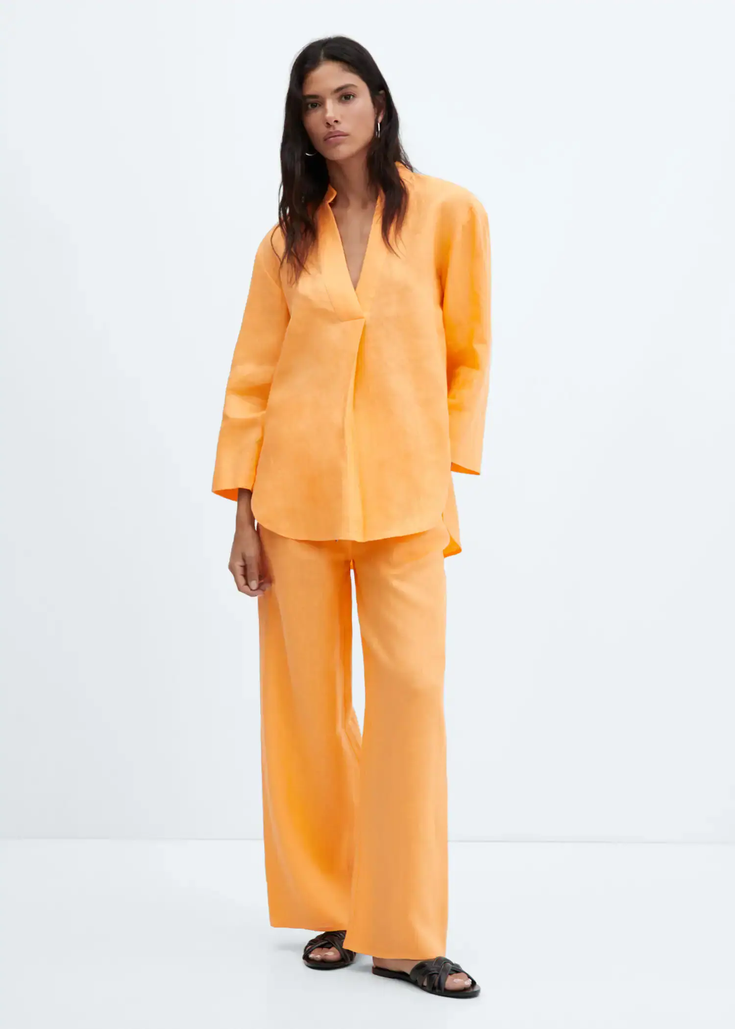 Mango Linen-blend elastic waist trousers. 1