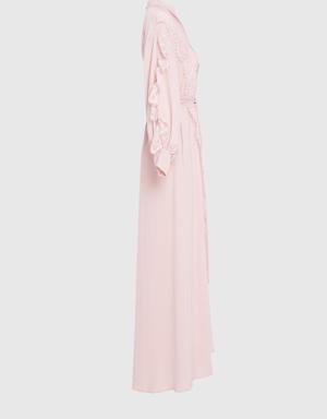 Lace Detailed Pink Long Dress