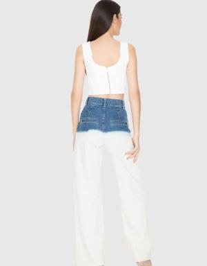 Gizia Two Color Washed Slotted Stone Detailed Jean Trousers. 3 Gizia Two Color Washed Slotted Stone Detailed Jean Trousers. 3