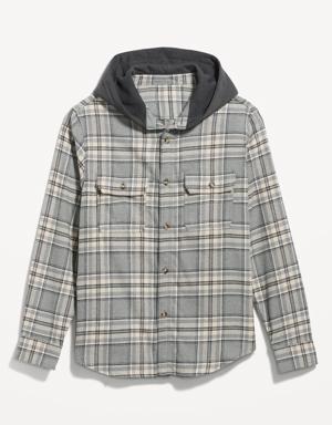 Hooded Soft-Brushed Flannel Shirt for Men gray