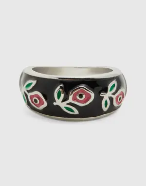 black band ring with pink flowers