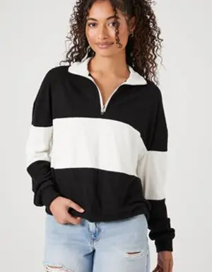 Forever 21 Striped Half Zip Pullover Black/White