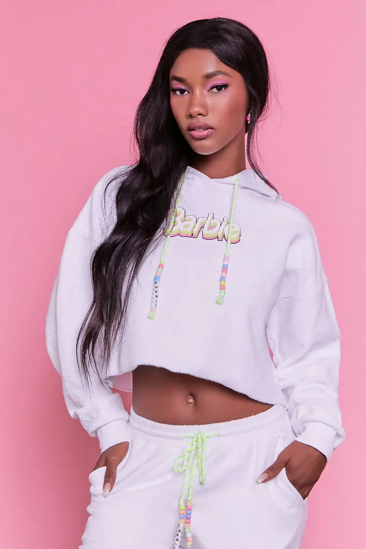 Forever 21 Forever 21 Barbie&trade; Graphic Beaded Hoodie White/Multi. 1