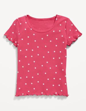 Printed Rib-Knit Lettuce-Edge T-Shirt for Girls pink