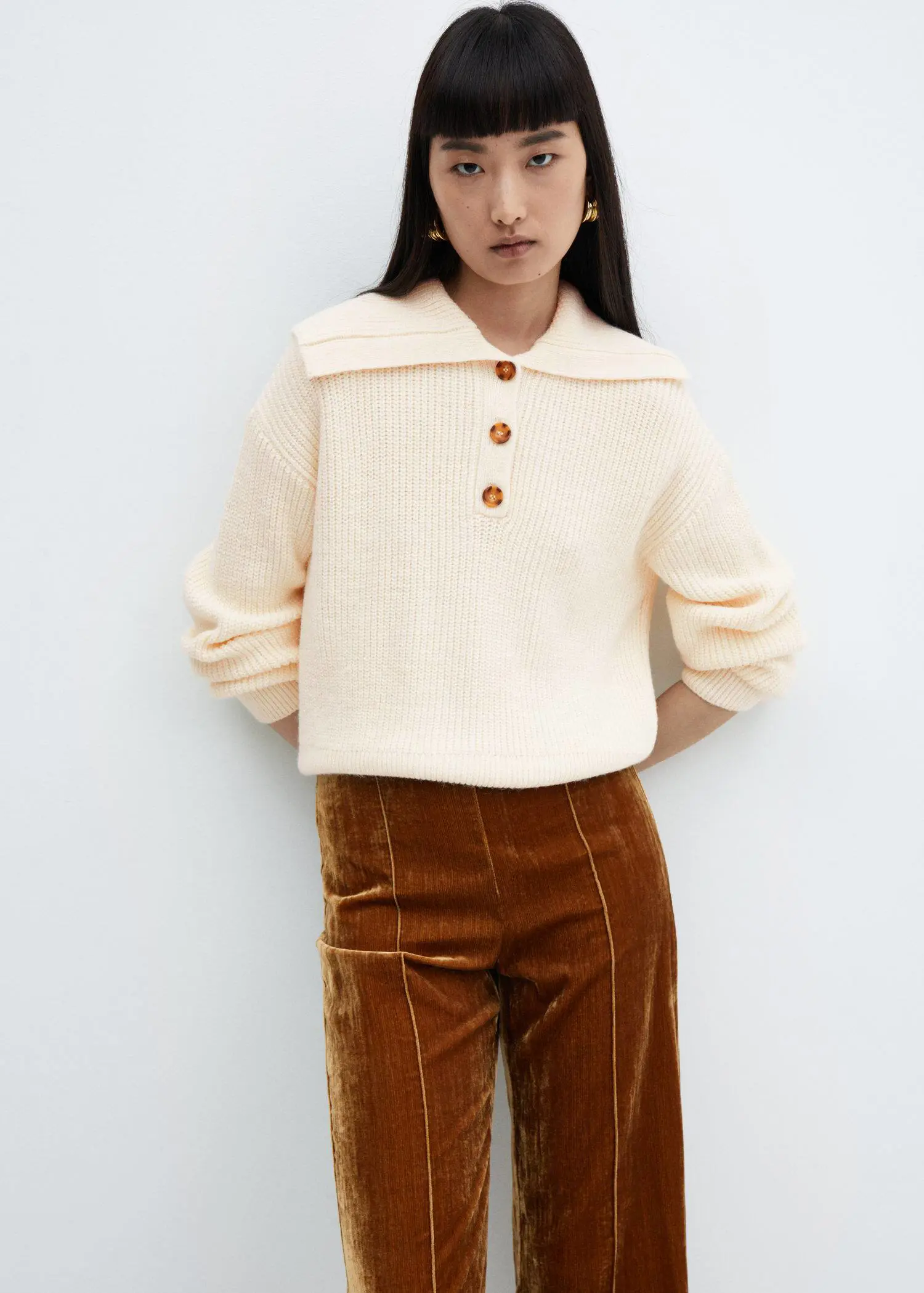 Mango Buttoned collar knit sweater. 1