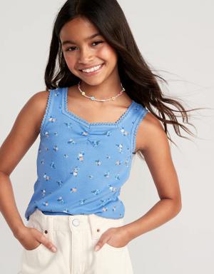 Sweetheart Lace-Trim Printed Tank Top for Girls blue