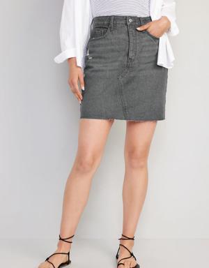 Higher High-Waisted OG Straight Button-Fly Mini Jean Skirt for Women multi