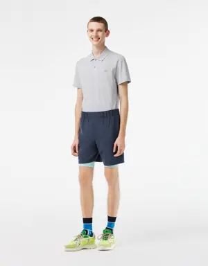 Lacoste Men’s Two-Tone Lacoste Sport Shorts with Built-in Undershorts