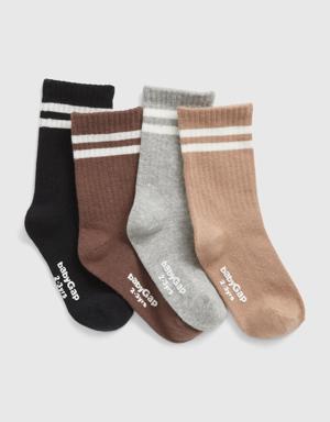 Toddler Organic Cotton Stripe Crew Socks (4-Pack) brown