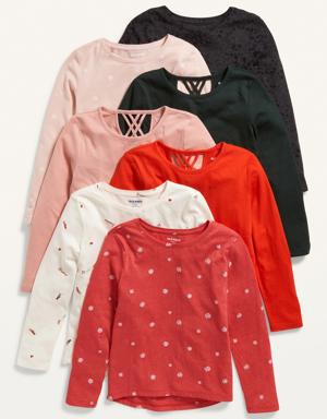 Softest Long-Sleeve Lattice-Back T-Shirt 7-Pack for Girls red