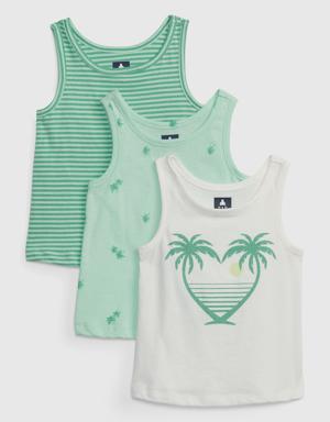 Toddler 100% Organic Cotton Mix and Match Graphic Tank Top (3-Pack) green