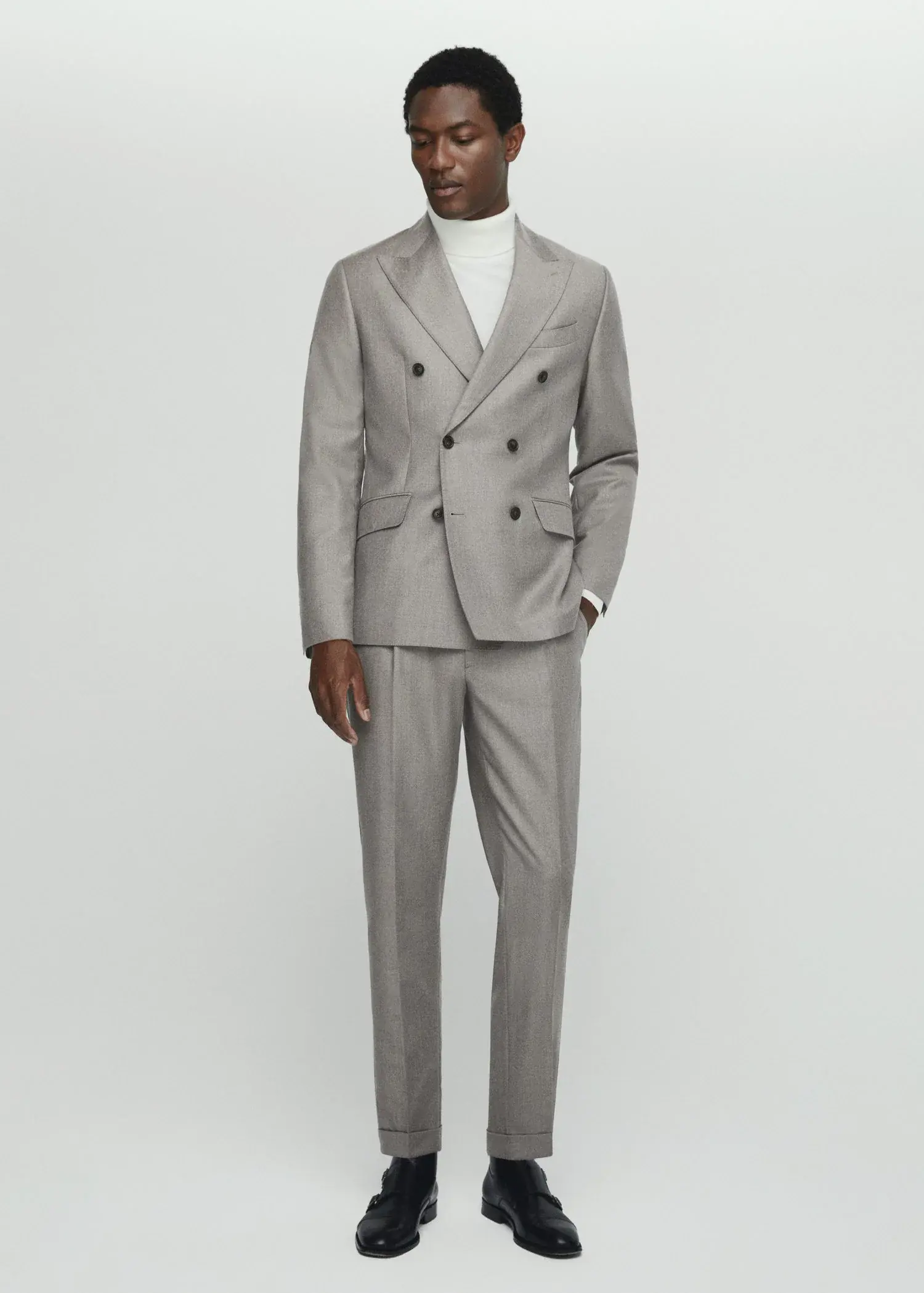 Mango Virgin wool double-breasted suit blazer. 3