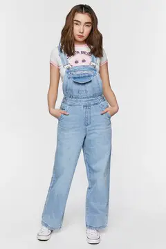 Forever 21 Forever 21 Denim Zip Pocket Straight Leg Overalls Light Denim. 2